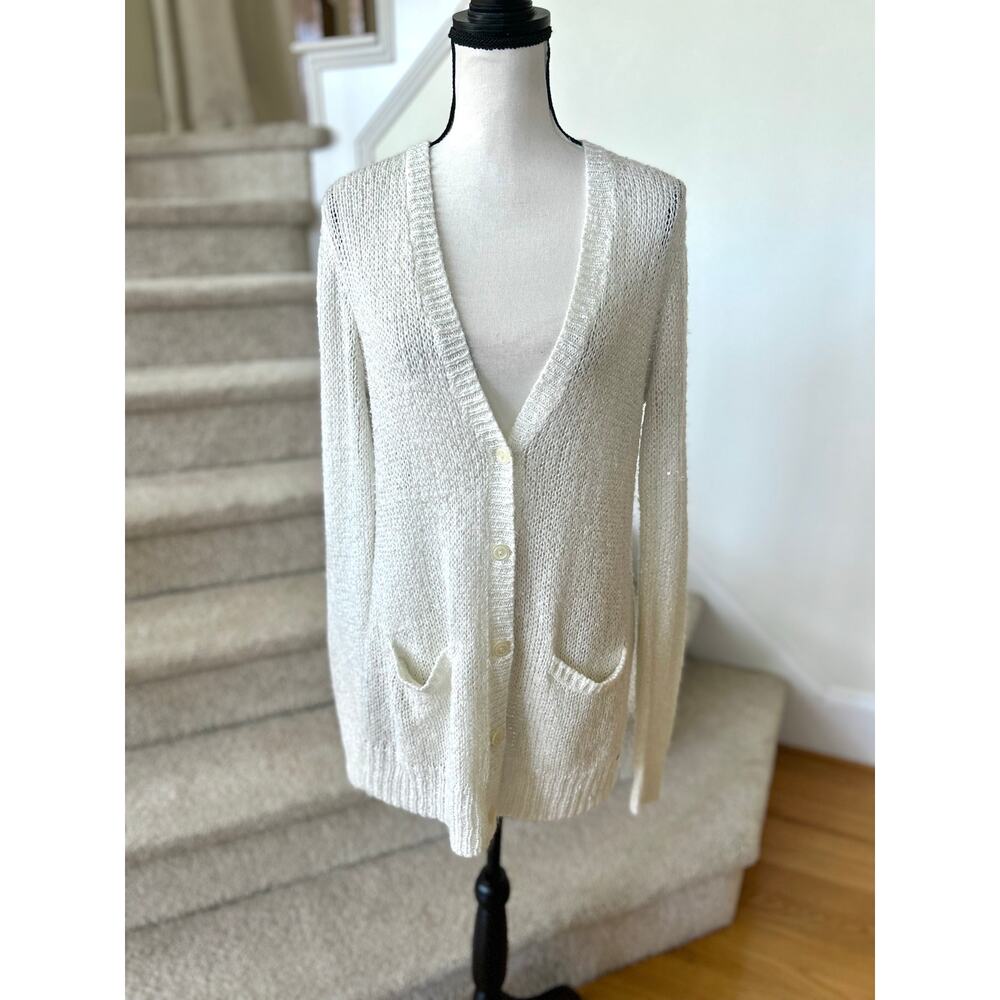 Denim Supply Ralph Lauren White Sequin Knit Long Line Cardigan